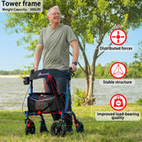 Rollator Walker for Seniors, Lightweight Foldable All Terrain Rolling Walker with seat, Aluminum Walkers with 10 inch Rubber Wheels, Handles and Backrest for Seniors and Adult