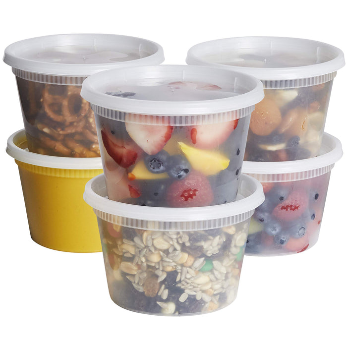 GUSTO [48 Sets 16 oz. Plastic Deli Disposable Food Storage Containers With Airtight Lids (Formerly Comfy Package)