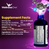 WellnessOne Liquid Lithium Supplements - Ionic Lithium Supplement Liquid Vitamins for Mood, Focus & Brain Support - Easy-to-Take Organic Brain & Focus Supplement for Men, Women & Kids - 1.67 fl oz