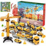 Advent Calendar: Alloy Construction Engineering Vehicle Toy Sets Plus 2 Mats, Christmas Gifts Toys for 3-8 Year Old Boy, Stocking Stuffer Christmas Countdown for Boys| Toddler| Kids (yellow)