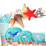 Under the Sea Birthday Party Supplies Decorations, Ocean Theme Paper Plates and Napkins Set for 24 Guests, 120 Pcs Disposable Sea Animals Party Dessert Dinnerwares