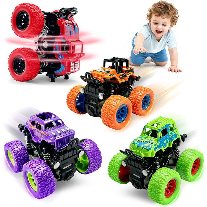 taessv Monster Truck Toys, 4 Pack Friction Powered Toy Cars Push and Go Truck Toys for Toddlers Kids Ages 2-4 3-5 4-7 Best Christmas Birthday Gift Party Favors for Boys and Girls 2 3 4 5 6 7 Year Old