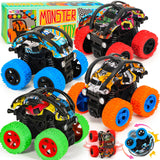 SevenQ Monster Truck Toys Cars for Boys, 4 Pack Race Cars Party Favors for Kids Push and Go Flip Stunt Pull Back Cars, Toddler Toys Classroom Prizes Christmas Goodie Bag Stuffers Birthday Gifts