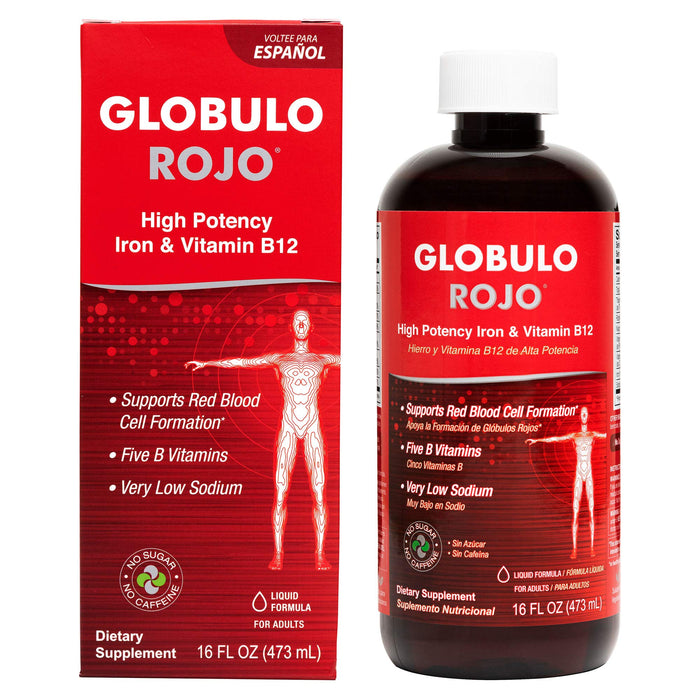 Globulo Rojo Iron Supplement - Liquid Dietary Supplement with High Potency Iron & B Vitamins (Vegan), 16 FL OZ (473 mL)