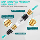 Aurelema 2 Pack Drip Irrigation Pressure Regulator Kit, Water Backflow Preventer for 3/4'' Garden/Faucet Hose Thread and 1/2'' Drip Irrigation Tubing Adapter, Complete Drip Irrigation System (25 Psi)