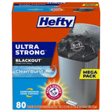 Hefty Ultra Strong 13 Gallon Trash Bags, Black Tall Kitchen Trash Bags 13 Gallon Size, Break Resistant Drawstring Enclosure, Continuous Odor Control, Blackout, Clean Burst Scent, 80 Bags