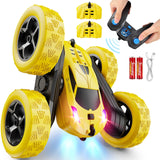 QUNREDA Remote Control Car, RC Car Toys for 6-12 Year Old Boys, Off Road RC Stunt Car 4WD 360° Rotating Remote Control Car for Kids, Boys Girls Gifts for Birthday, Christmas Yellow