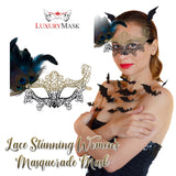 Black Gold Peacock Feather Masquerade Mask for Women - Lace Masquerade Masks for Masquerade Party, Proms, Photo Shoot, Venetian Party, Mardi Gras, Halloween & Cosplay LM3