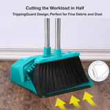 Upgrade Broom and Dustpan Set with 51'' Long Handle, Large Upright Brooms and Dust Pans, ZeroGap Lip, Self-Cleaning Dustpan Teeth for Lobby Kitchen Office Restaurant - Blue