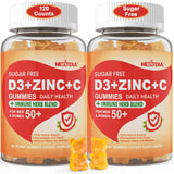 Sugar Free Vitamin C + D3 + Zinc Gummies for Adults 50 +, 9 in 1 Immune Defense Supplement with D3 5000IU, Elderberry, Echinacea, Mullein Leaf for Boost Immunity, Power Antioxidant, Vegan (Pack of 2)