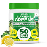 Orgain Supreme Greens Powder with 25 Organic Greens, 50 Superfoods, 1 Billion Probiotics, and Adaptogens, Vegan Greens for Gut Health and Immune Support, 1.5 Servings of Fruit and Veggies, Lemon Twist