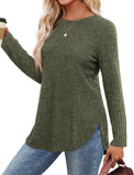 Saloogoe Womens Long Sleeve Tops Casual Pullover Sweaters for Women 2024 Fall T Shirts Christmas Army Green M