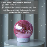 SCANDINORDICA Disco Ball Diffuser Rotating - 300 ML Essential Oil Diffuser with Whisper Quiet Operation, Night Lights, Cute Maximalist Disco Ball Decor | Aromatherapy Diffuser for Large Room Pink