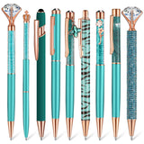 Janmini 9 Pcs Ballpoint Pens Set Metal Crystal Diamond Pen Glitter Pen for Journaling Black Ink Pretty Cute Pens Fancy Pens Gifts for Women Girls Christmas Birthday School Office Desk(Cyan)