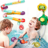 Bath toys,Bathtub Toy with Shower,Fishing Game for Toddlers, Suction Cup Bath Toys, Bathtub Toys Ball Slide Track for Toddles and Babies, Christmas Birthday Gift for Boys Girls.