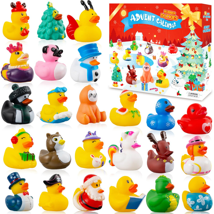 2024 Advent Calendar Christmas Ducks - 24pcs Rubber Duck Advent Calendar 24 Days of Christmas Countdown Toys Fun Duck Bath Toy for Xmas Holiday Gifts Party Favors Kids Toddlers Girls Boys