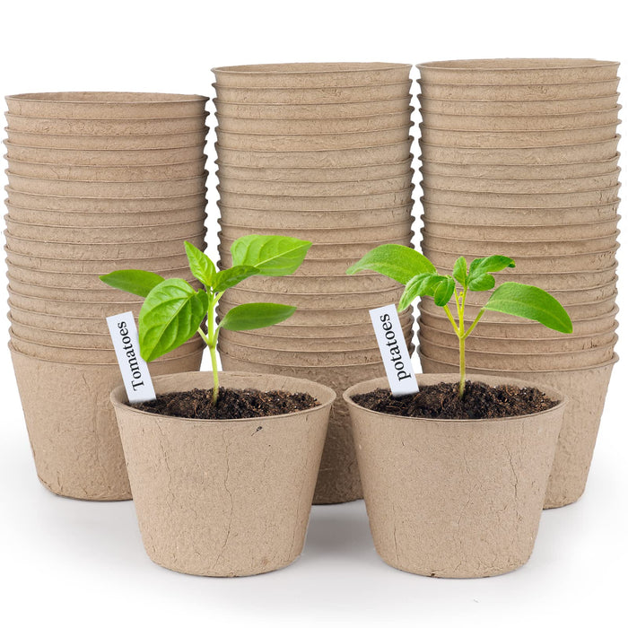 homenote Peat Pots, 60 Pcs 4 Inch Seed Starting Pots with Drainage Holes Round Nursery Plants Pots with Bonus 20 Plant Labels