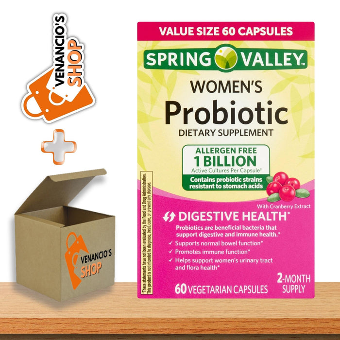 Probiotics for Women 60 Capsules, Dietary Supplement 1 Billion CFUs - Digestive Health by Spring Valley + Includes Venancio’sFridge Sticker