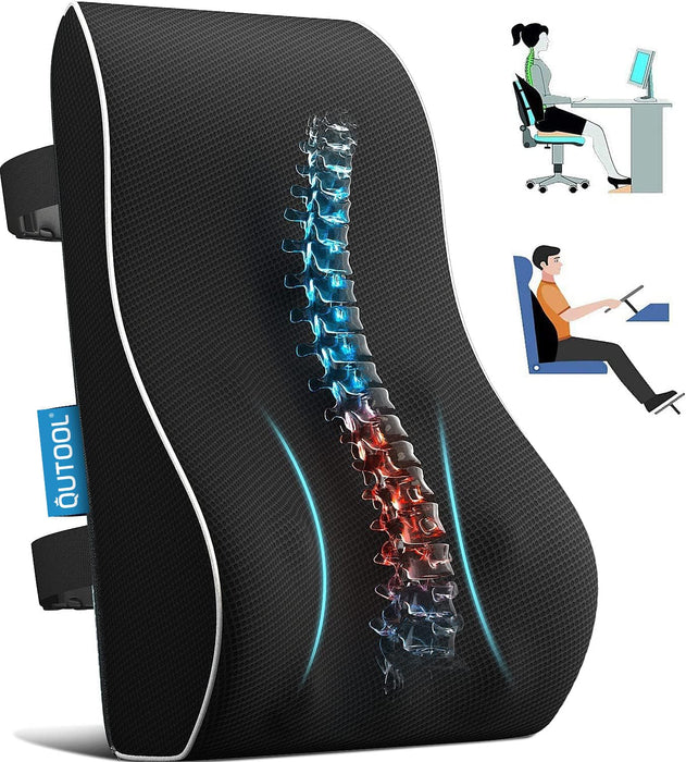 QUTOOL Lumbar Support Pillow for Office Chair,Office Home Essentials,Back Support Pillow for Car, Chair Cushions,Back Pain Relief Improve Posture,Mesh Cover Double Adjustable Straps