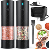 2Pack Electric Salt and Pepper Grinder Set USB Rechargeable with Warm LED Light, Adjustable Coarseness Lidaop Large Capacity Automatic Salt Pepper Mill Grinder for Kitchen, Restaurant, Outdoor, Black