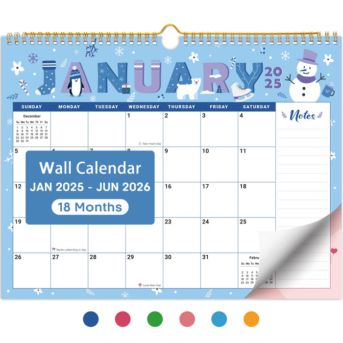 2025 Wall Calendar, 18 Monthly Wall Calendar from January 2025 - June 2026, 11.5" x 14.7", Twin-Wire Binding, Large Hanging Calendar with Thick Paper for Home & Office, Seasonal