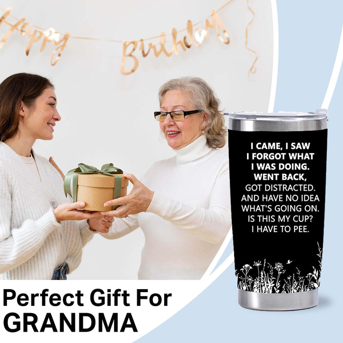 Eisfiel I Came I Saw I Forgot Tumbler, Funny Senior Citizens, 20 oz Tumbler with Lid, Stainless Steel Insulated Tumblers, Funny Sarcasti Gifts for Elderly Women Men-Black