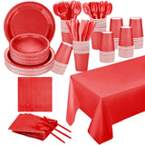 TWOWYHI 229PCS Red Party Supplies Set Paper Disposable Plates Cups Plastic Spoons Forks Knives Red Napkins for 30 Guests Disposable Party Dinnerware Sets for Wedding Birthday Party