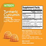 Turmeric Curcumin Gummies with Ginger & Black Pepper Herbal Supplement, 2000mg, Immune Support, Healthy Skin, and Joint Health, Vegan, Pectin Based, for Adults and Teens - Chewable Peach Flavor(2Pack)