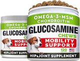 Glucosamine for Large Dogs - Joint Supplement Large Breed w/Omega-3 Fish Oil - Chondroitin, MSM - Advanced Mobility Chews - Joint Pain Relief - Hip & Joint Care - Chicken Flavor - 240Ct - Made in USA