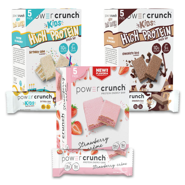 Power Crunch Protein Wafer Bars and Power Crunch KIDS Protein Bars, Variety Pack, (15 Count) High Protein Snacks with Delicious Taste