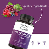 Thomas' all-natural Remedies Resveratrol 1600mg Organic Trans-Resveratrol Antioxidant Supplement with Organic Grape Seed Extract and Quercetin- Anti-Aging and Cardiovascular Support- 120 Capsules