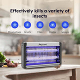 Aspectek 20W Electric Bug Zapper for indoor use. Effective against mosquitoes and flies. 2 extra replacement bulbs included. Lightweight design, 2800V powerful Grid, easy cleaning, washable tray.