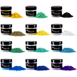 Rolio Mica Powder Pearlescent Color Pigment - Art Set for Resin Epoxy - for Soap Making, Nail Polish Set, Lip Gloss Set, Eye Shadow, Bath Bomb, Slime & Candle Jars - 10g, 12 Jars - Summer Mountains