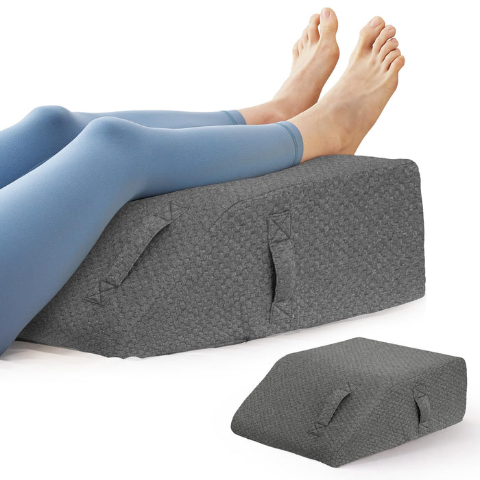 BIEEZZK Leg Pillow Elevation Blood Circulation, Pillow for Legs Pain Relief, Leg Wedge Pillow for After Surgery, Swelling, Leg Elevating Pillows with Cover and Handle, 23.6×16.8×8 Inch, Dark Grey