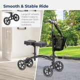 Drive Medical 796 Adjustable Height Steerable Knee Walker Knee Scooter Leg Walker Crutch Alternative, Dual Pad with Basket and Hand Brake 300 Pound Weight Cap