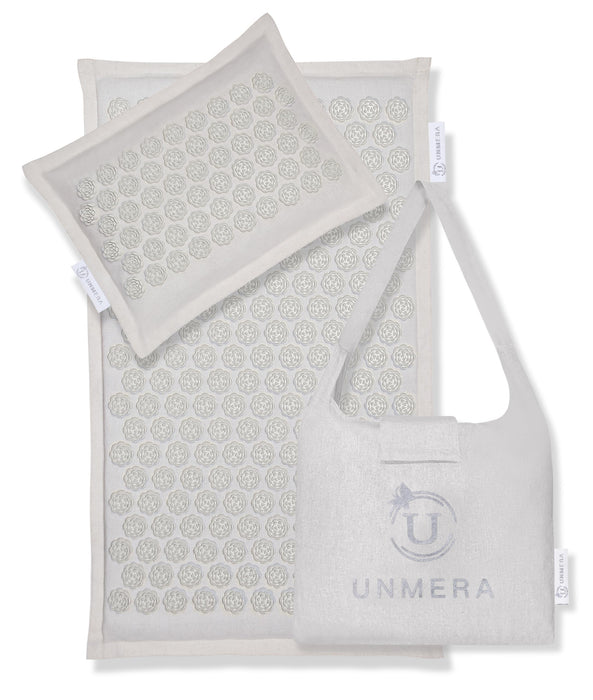 UNMERA Acupressure Mat and Pillow Set,Natural Eco Linen & Coconut Fiber Filling,FSA/HSA Eligible,for Back/Neck Pain Relief, Sciatic, Headache and Muscle Relaxation, Comes with Carrying Bag