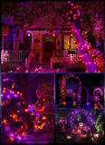 Orange Purple Outdoor Holloween Lights, 39Feet 100 LED Christmas Lights with 8 Lighting Modes, Waterproof Mini String Lights Plug in for Garden Patio Party Wedding Christmas Xmas Tree Lighting Decor