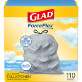 Glad Tall Kitchen Drawstring Trash Bags - Odorshield 13 Gallon White Trash Bag, Febreze Fresh Clean, 110 Count