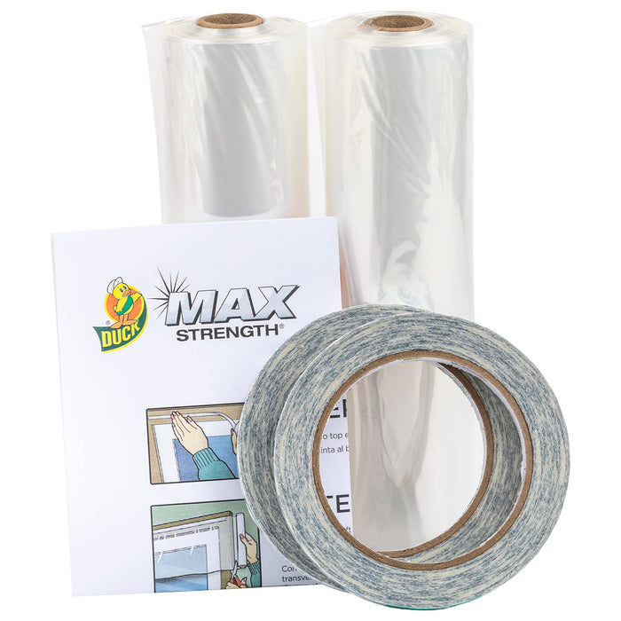 Duck MAX Strength Window Insulation Kit, Winter Window Seal Kit Fits up to 10 Windows, Heavy Duty Shrink Film Cuts to Size for Easy Indoor Installation, Window Tape Included,62 In. x 420 In., Clear