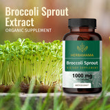 HERBAMAMA Broccoli Sprouts Capsules - Brain Support Sulforaphane Supplement - Broccoli Sprout Extract for Immunity & Cell Growth - Broccoli Supplement - Vegan Non-GMO 1000mg, 100 Caps