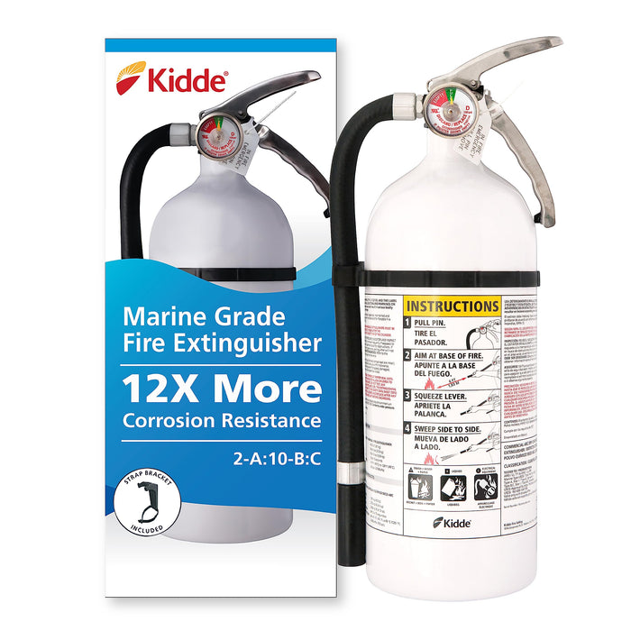 Kidde Mariner 210 Marine Fire Extinguisher for Boats, 2-A:10-B:C, 6.8 Lbs., Coast Guard Approved, Strap Bracket & Hose (Included), White