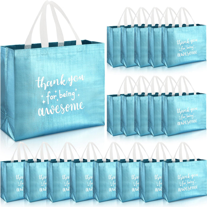 Abbylike 24 Pcs Thank You Gift Bags Inspirational Thank You for Being Awesome Bag with Handle for Women Employee Volunteer(Blue)