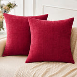 MIULEE Pack of 2 Christmas Red Couch Throw Pillow Covers 18x18 Inch Soft Chenille Pillow Covers for Sofa Living Room Solid Dyed Pillow Cases