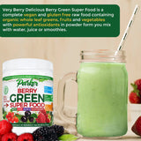 Berry Green Superfood Powder Smoothie Mix with Organic Greens & Organic Fruits, Enzymes, Probiotics, Antioxidants, Vitamins, Minerals - Alkalize & Detox - Non GMO, Vegan & Gluten Free - 240 Grams