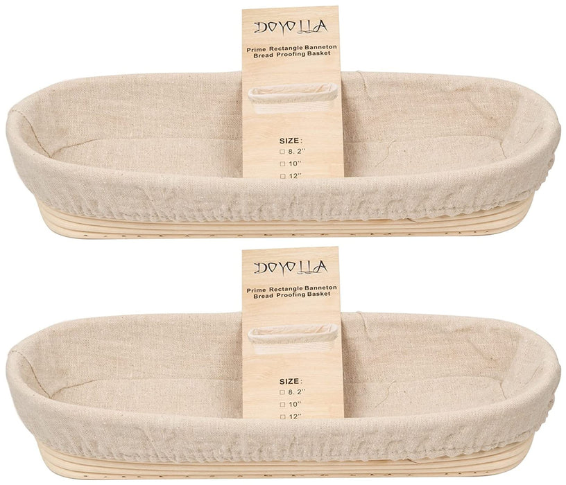 DOYOLLA 14.5inch Oval Bread Dough Proofing Rising Rattan Basket & Liner Combo for Professional & Home Baking (2 basket & 2 liner)