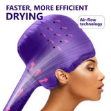 Bonnet Hair Dryer w/A Headband Integrated That Reduces Heat Around Ears & Neck - Hair Dryer Diffuser Cap for Hair Dryer Curly Hair, Speeds Up Drying Time, Deep Conditioning at Home - Large (Purple)