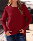 BTFBM Trendy Women Sweater Fall Long Sleeve Crew Neck Knit Sweater Y2k Sweater Christmas Sweater Pullover Tops(Solid Dark Red,Large)