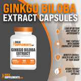 BulkSupplements.com Ginkgo Biloba Extract Capsules - Ginkgo Biloba 2000mg, Ginkgo Biloba Supplements, Ginkgo Biloba Pills - Vegan-Friendly, 1 Capsule per Serving, 180 Veg Capsules