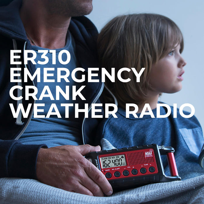 Midland - ER310, Emergency Crank Weather AM/FM Radio - Multiple Power Sources, SOS Emergency Flashlight, Ultrasonic Dog Whistle, & NOAA Weather Scan + Alert (Red/Black)