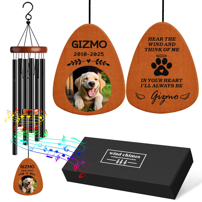 Personalized Pet Memorial Wind Chimes with Photo Pet Memorial Gifts for Dogs Pet Bereavement Gifts Custom 25.5 Inch Wind Chimes for Garden Patio for Loss of Dog Cat Puppy (Black, Design 4)
